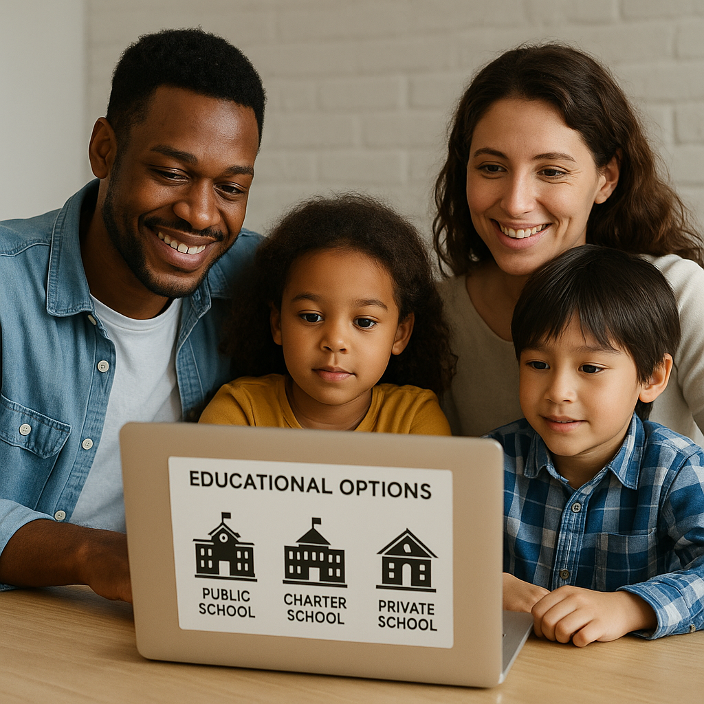 Eine internationale Familie betrachtet gemeinsam B