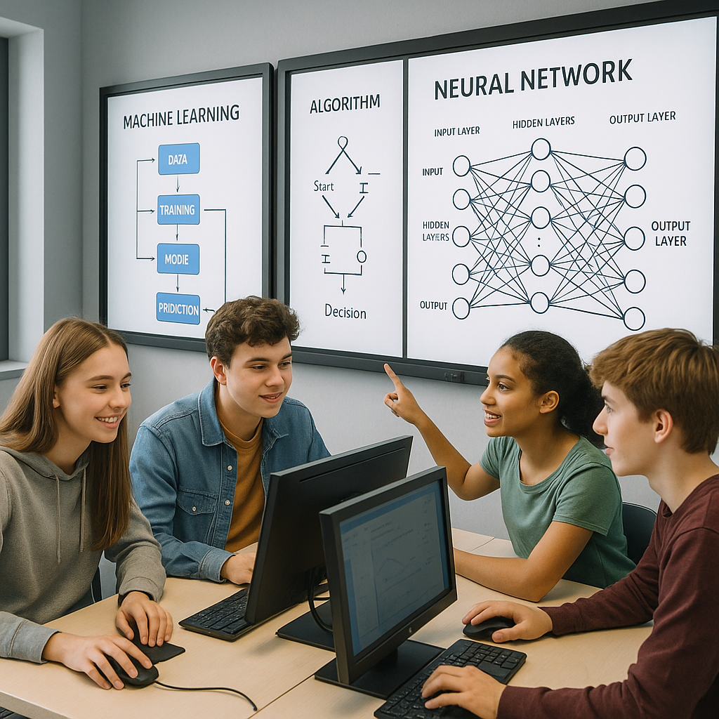 Schülerinnen und Schüler arbeiten gemeinsam an Com